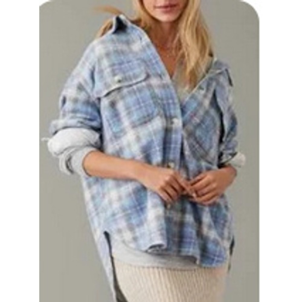 AMERICAN‎ EAGLE Women's FLEECE & LOVE SHACKET Size LARGE Blue White